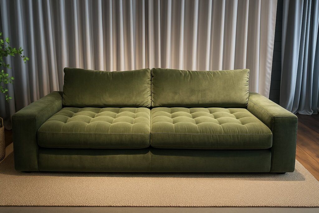 Tendencias 2025 en sofás: colores y materiales sostenibles para sofás 1 sofa color esmeralda modelo Lima