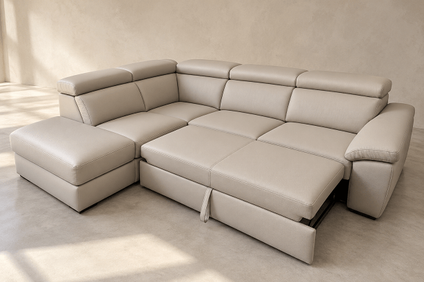 Sofá modular beige con chaise extensible
